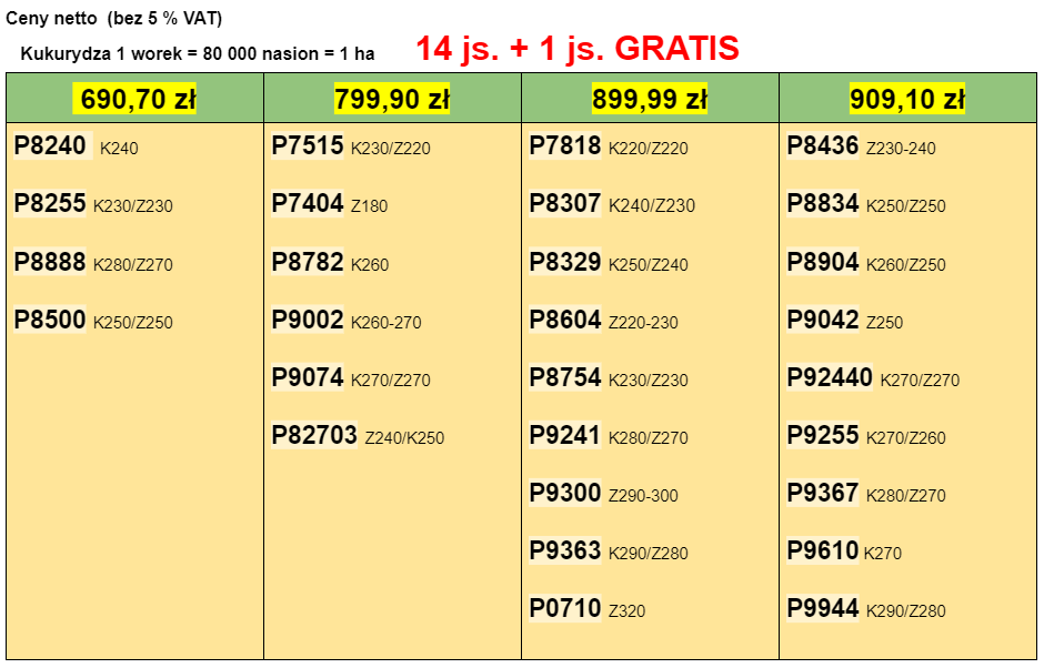 CENNIK PIONEER 2024 2025